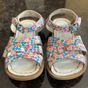 EUC Saltwater Sandals - little girl size 10, tiny flowers rainbow floral print